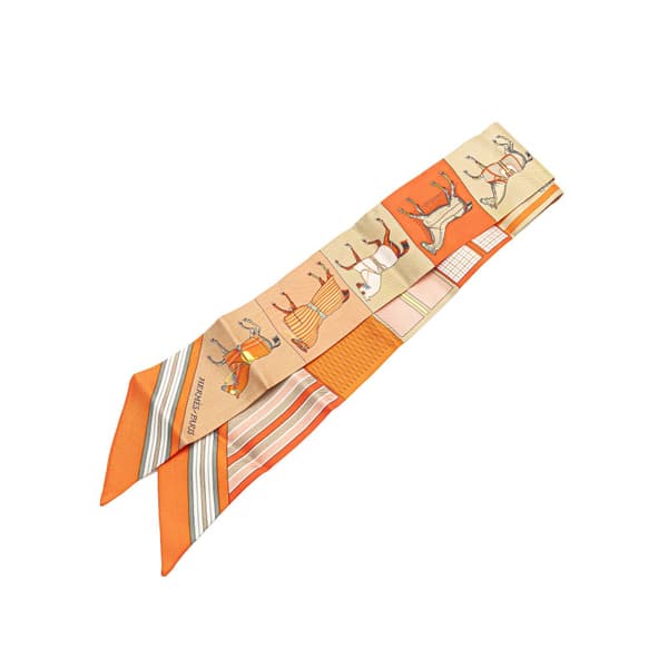 Pre-owned Hermès Couvertures Nouvelles Silk Twilly Scarf Orange