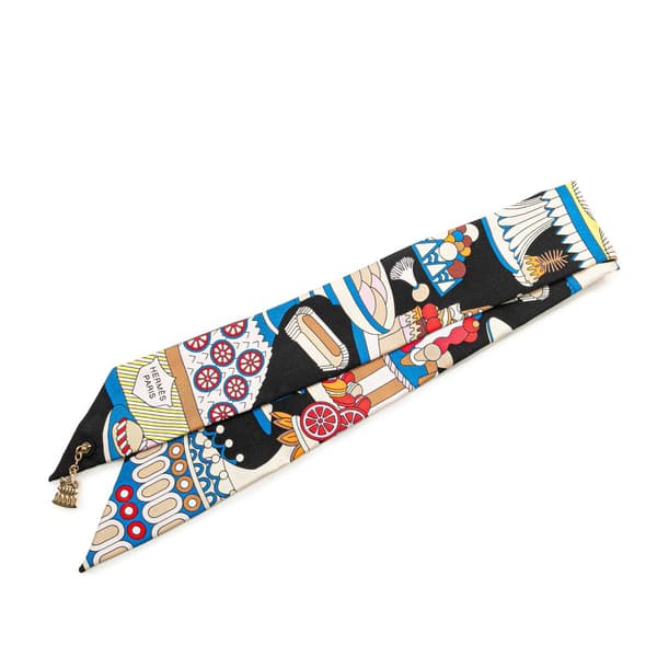 Pre-owned Hermès La Patisserie Francaise Silk Twilly Scarf Black