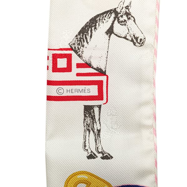 Pre-owned Hermès Garde Robe Pop Charms Twilly Silk Scarf White