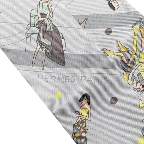 Pre-owned Hermès Ex-Libris Les Parisiennes Twilly Silk Scarf Gray