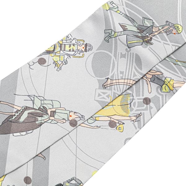Pre-owned Hermès Ex-Libris Les Parisiennes Twilly Silk Scarf Gray