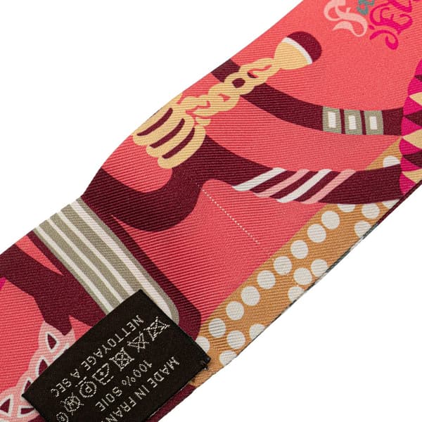 Pre-owned Hermès Fantaisie d Etriers Silk Twilly Scarf Pink