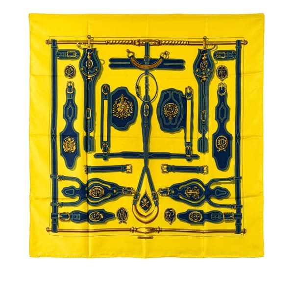 Pre-owned Hermès Harnais Des Presidents Silk Scarf Yellow