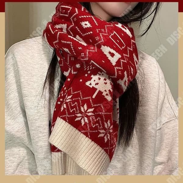 TD® röd mångsidig stickad ullscarf för kvinnor, söt och varm vinterscarf för student, julscarf