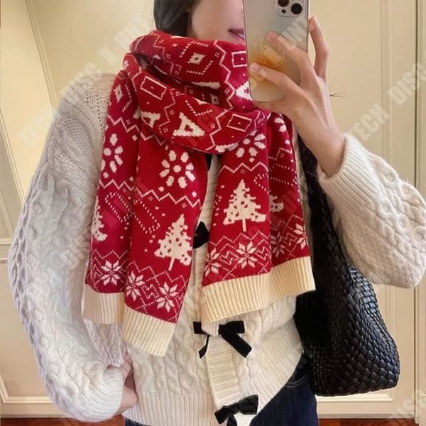TD® röd mångsidig stickad ullscarf för kvinnor, söt och varm vinterscarf för student, julscarf