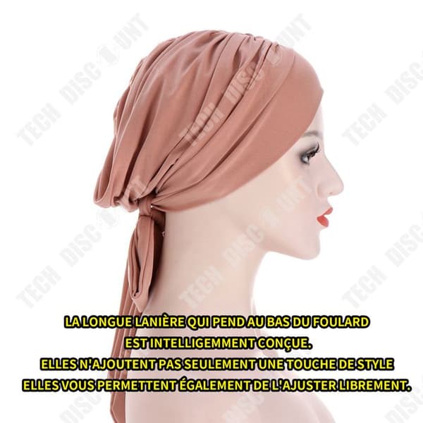 TD 1 piece Head Wear Scarf One Size Flesh Pink Damer Enfärgad Kristall Hampa Lång Svans Rosett Turban Hatt Etnisk Hat Dam Turban