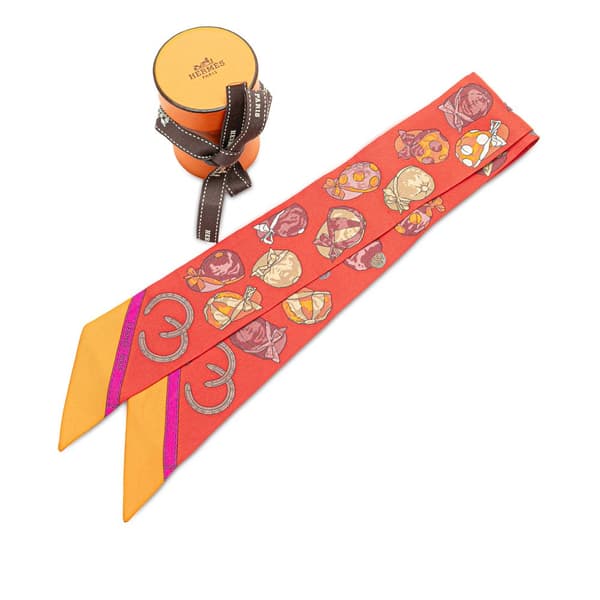 Pre-owned Hermès Jockey Equestrian Hat Silk Twilly Scarf Orange