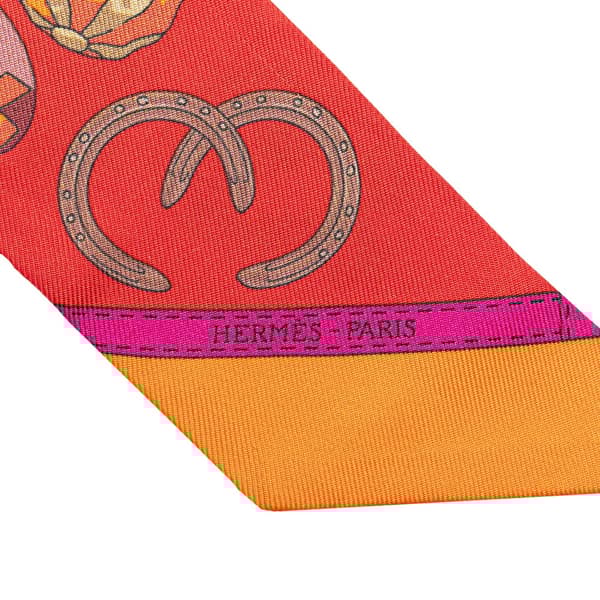 Pre-owned Hermès Jockey Equestrian Hat Silk Twilly Scarf Orange
