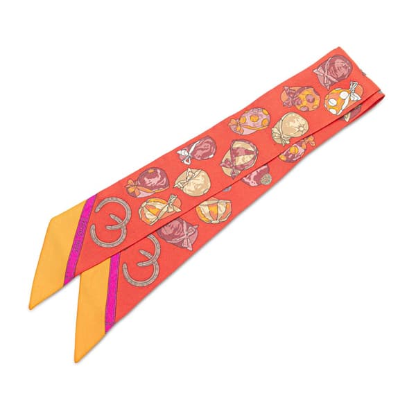 Pre-owned Hermès Jockey Equestrian Hat Silk Twilly Scarf Orange