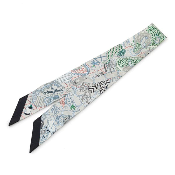 Pre-owned Hermès Splash Park Silk Twilly Scarf Gray