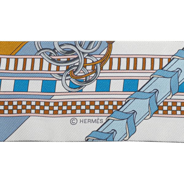 Pre-owned Hermès Brides et Gris-Gris Silk Twilly Scarf Blue