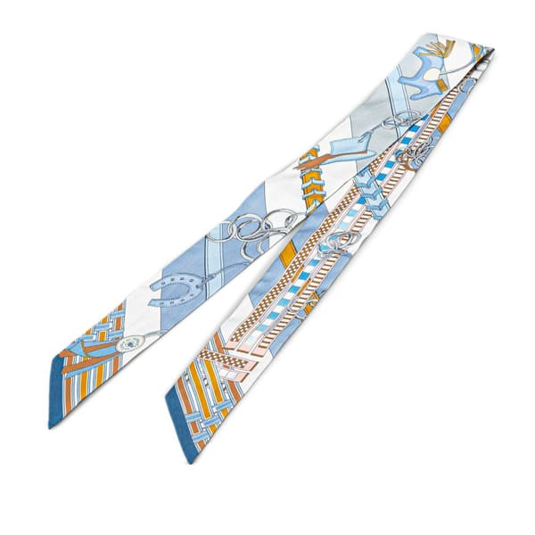 Pre-owned Hermès Brides et Gris-Gris Silk Twilly Scarf Blue