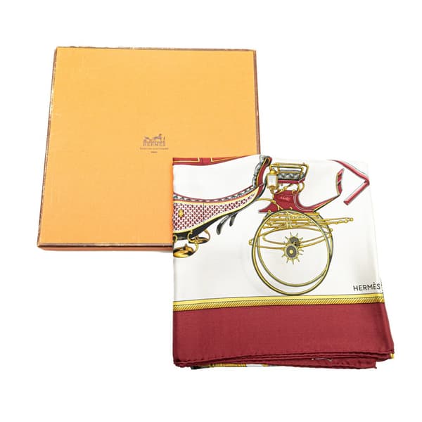 Pre-owned Hermès Les Voitures a Transformation Silk Scarf White