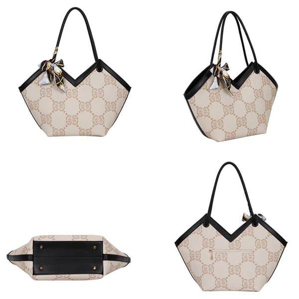 Elegant Scarf Adorned Women's Printed Handbag Gallantry Beige