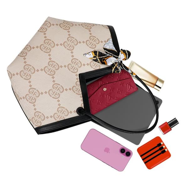 Elegant Scarf Adorned Women's Printed Handbag Gallantry Beige