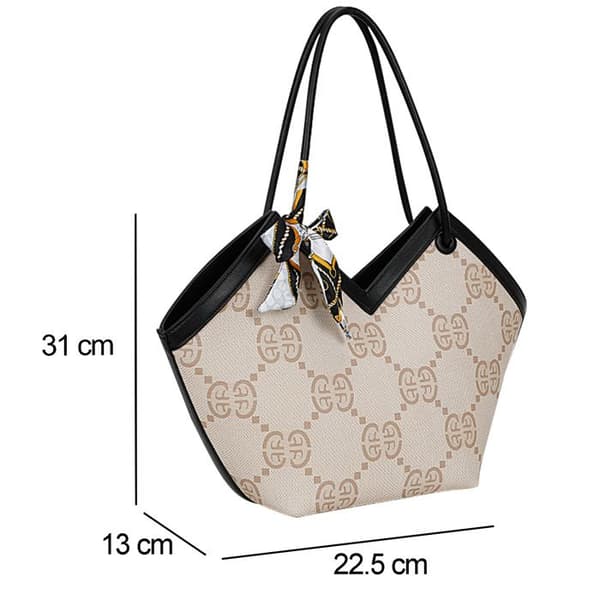 Elegant Scarf Adorned Women's Printed Handbag Gallantry Beige