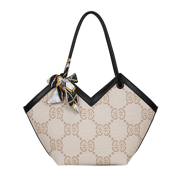 Elegant Scarf Adorned Women's Printed Handbag Gallantry Beige
