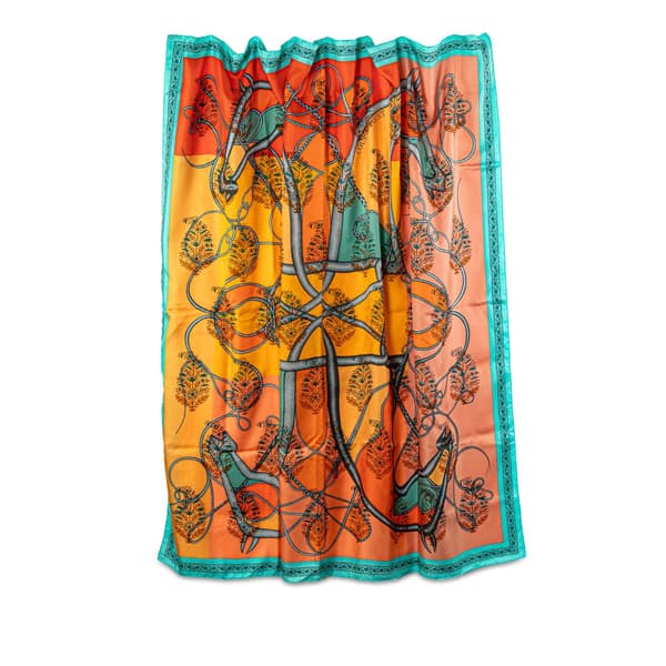 Pre-owned Hermès Coup de Fouet Au Bloc Silk Twill Giant Scarf Orange