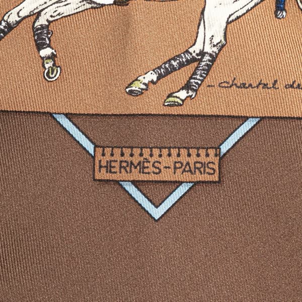 Pre-owned Hermès Le Monde du Polo Pocket Square Silk Scarf Brown