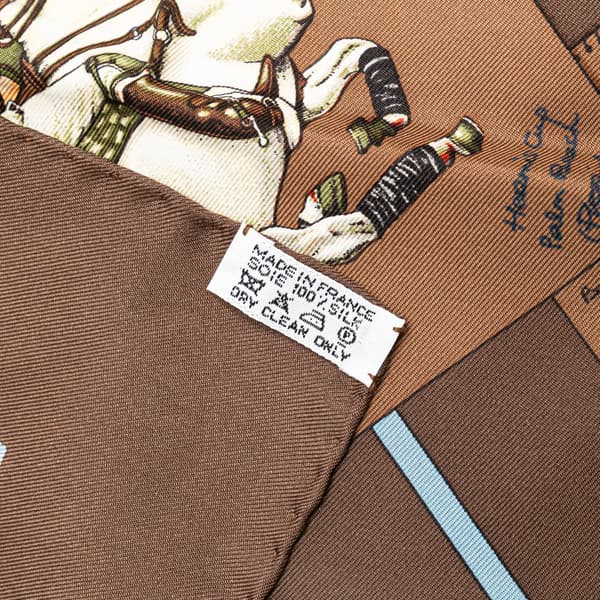 Pre-owned Hermès Le Monde du Polo Pocket Square Silk Scarf Brown