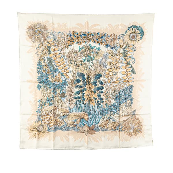 Pre-owned Hermès L'Ile Déserte Silk Scarf Brown