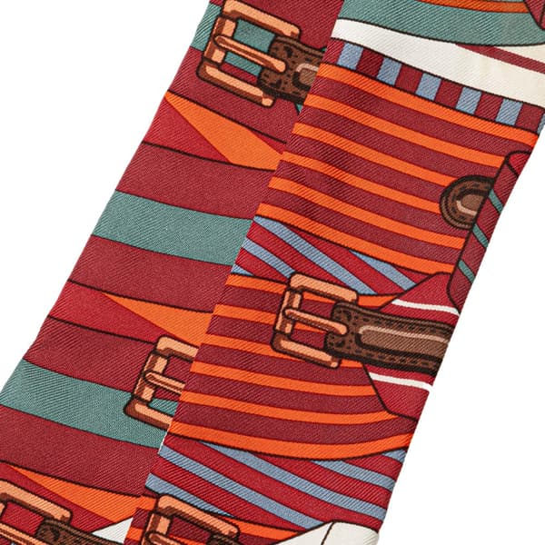 Pre-owned Hermès Sangles Silk Twilly Scarf Red