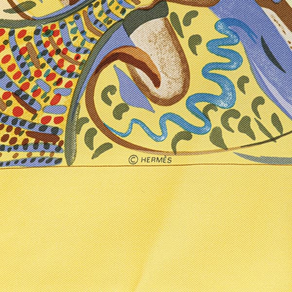 Pre-owned Hermès Les Perles de Turkana Silk Scarf Yellow