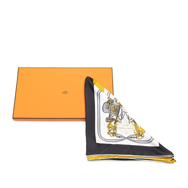 Pre-owned Hermès Mini Brides De Gala Giant Triangle Silk Scarf Gold
