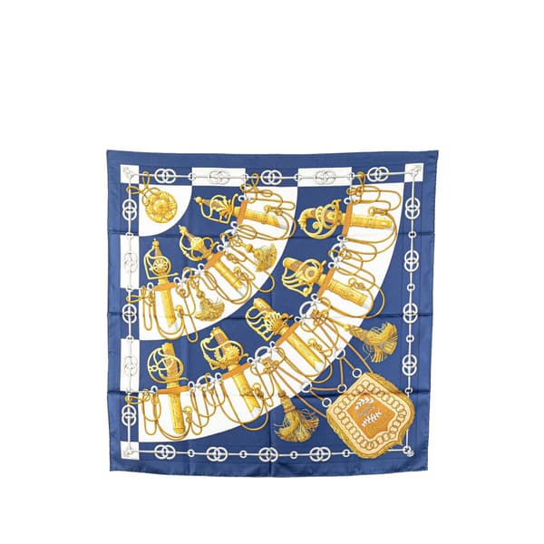 Pre-owned Hermès Cliquetis Silk Scarf 90 Blue
