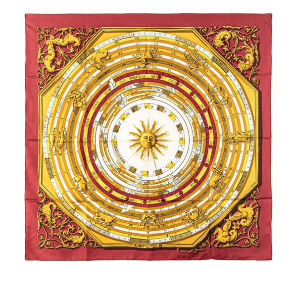 Pre-owned Hermès Astrologie Dies et Hore Silk Scarf 90 Red