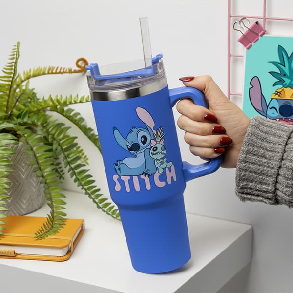 Stitch Blå 900 ml Isolert Kopp med Sugerør Paladone