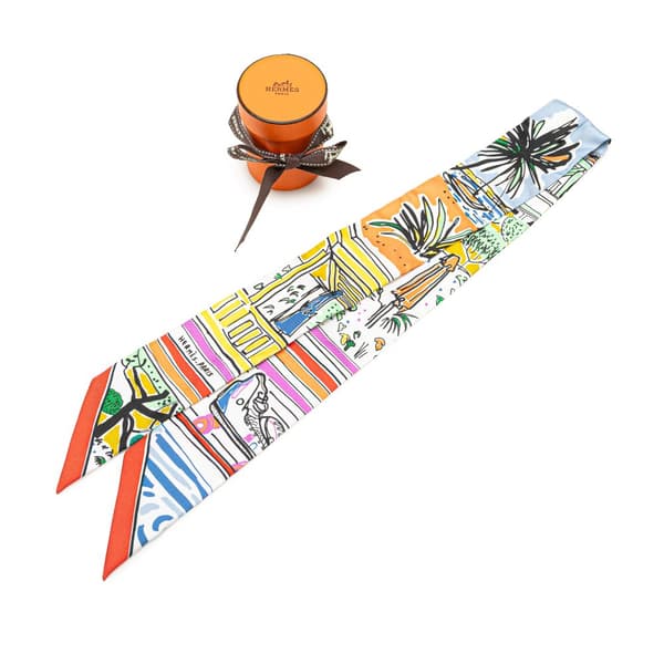 Pre-owned Hermès Rayures d'Ete Twilly Silk Scarf White