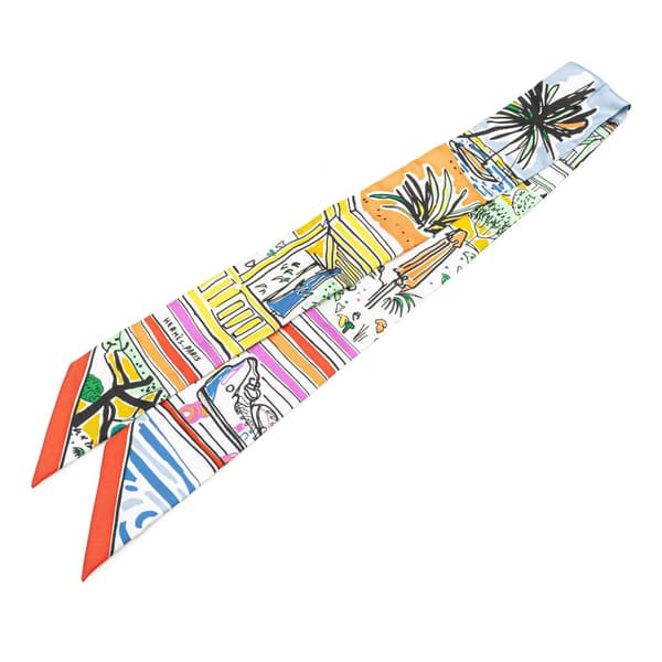 Pre-owned Hermès Rayures d'Ete Twilly Silk Scarf White
