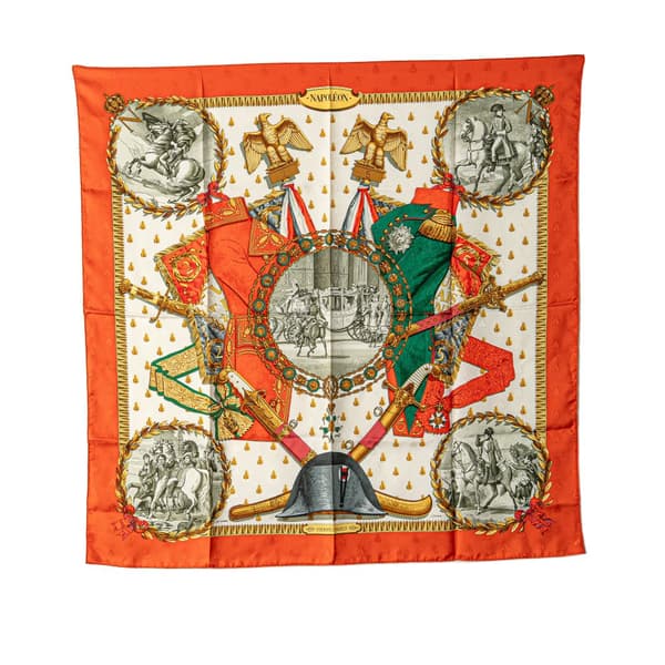 Pre-owned Hermès Napoleon Silk Scarf Orange