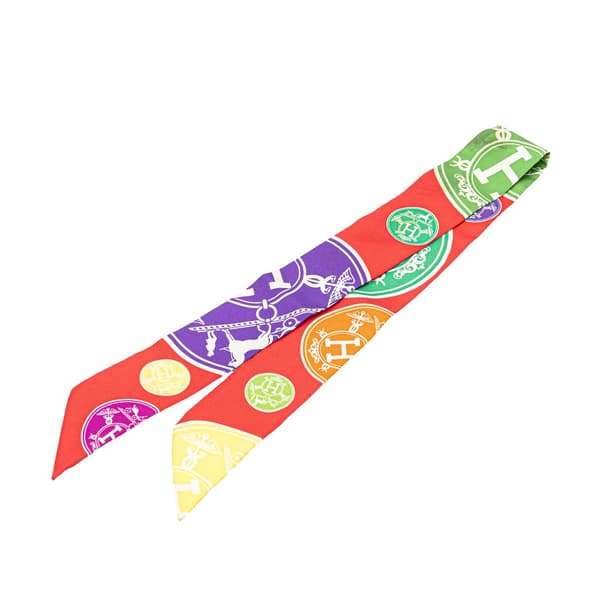 Pre-owned Hermès Ex Libris Twisty Silk Twilly Scarf Red