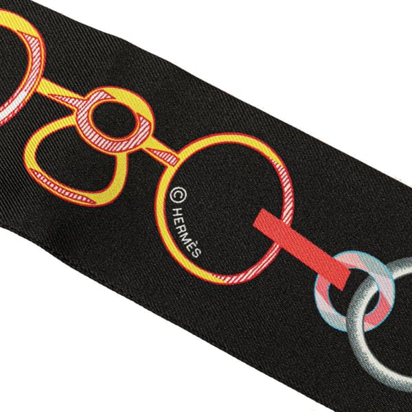 Pre-owned Hermès Do Re Boucles Silk Twilly Scarf Black