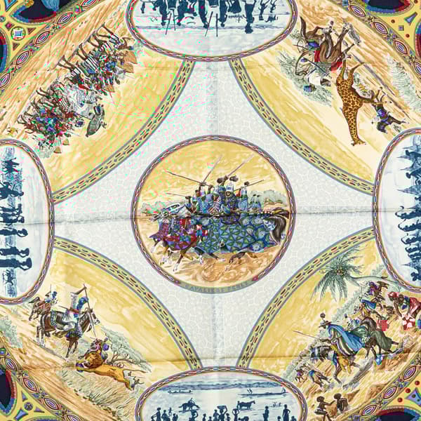 Pre-owned Hermès Cavaliers Peuls Silk Scarf Blue