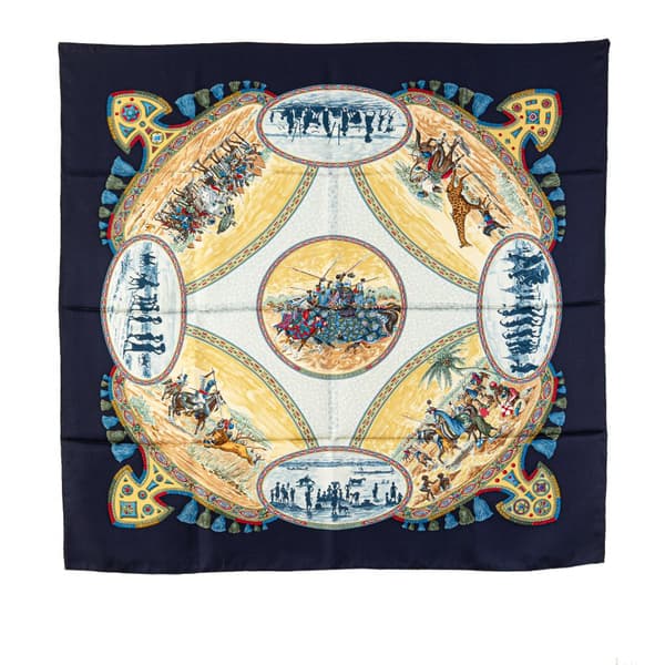 Pre-owned Hermès Cavaliers Peuls Silk Scarf Blue