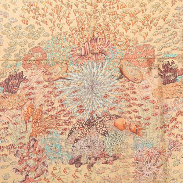 Pre-owned Hermès Recontre Oceane Chiffon Silk Scarf Brown