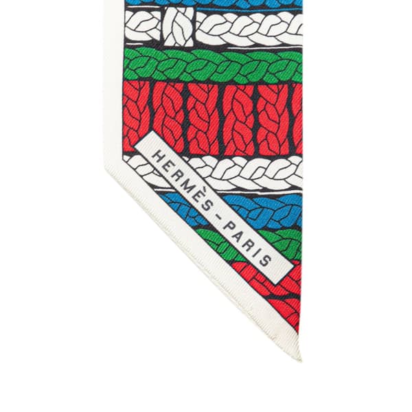 Pre-owned Hermès Tresses H Silk Twilly Scarf White