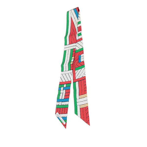 Pre-owned Hermès Tresses H Silk Twilly Scarf White