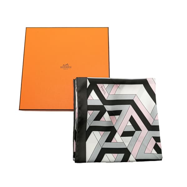 Pre-owned Hermès Cube Silk Scarf Gray