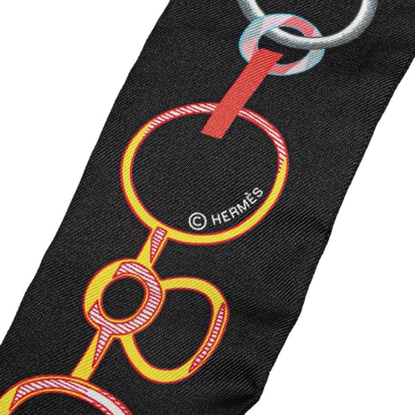 Pre-owned Hermès Do Re Boucles Silk Twilly Scarf Black