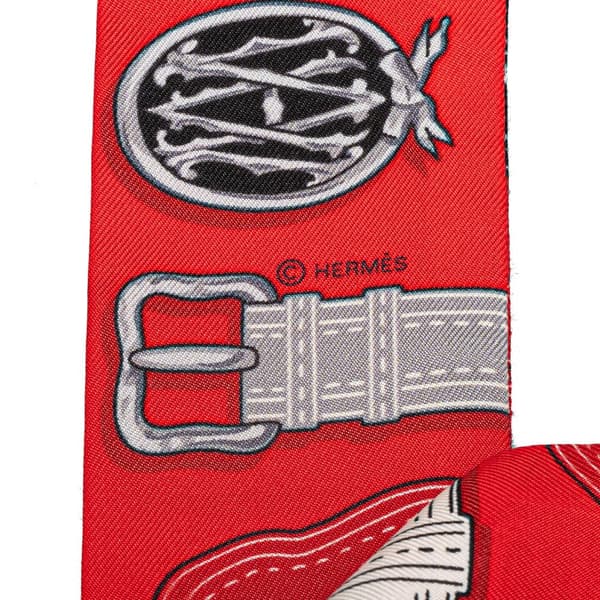 Pre-owned Hermès Harnais Des Presidents Twilly Silk Scarf Red