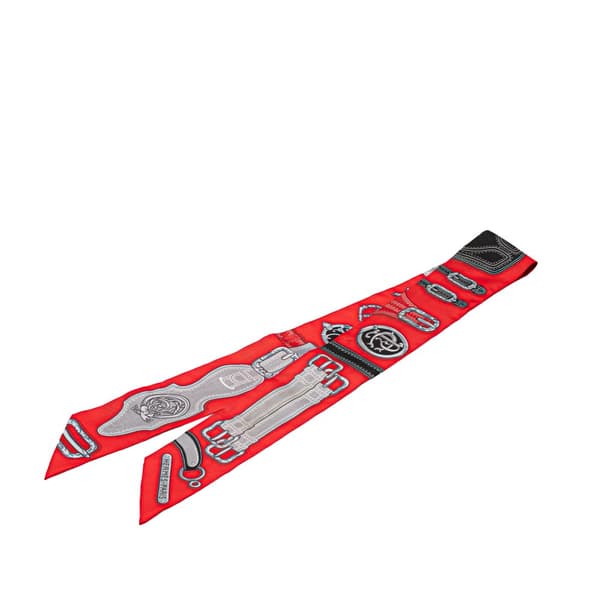 Pre-owned Hermès Harnais Des Presidents Twilly Silk Scarf Red