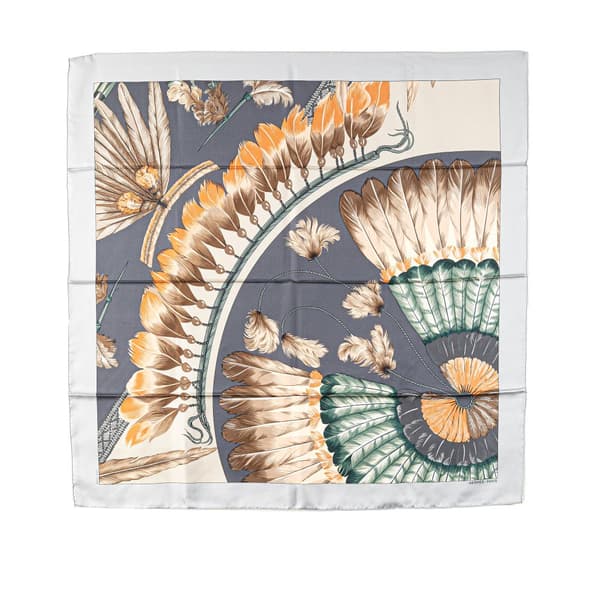 Pre-owned Hermès Brazil Detail Silk Scarf Gray