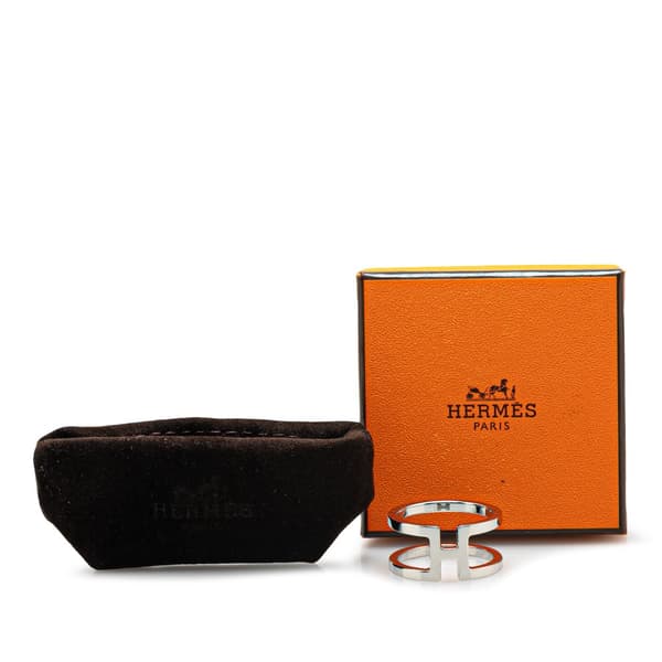 Pre-owned Hermès Palladium Plated H En Rond Scarf Ring Silver