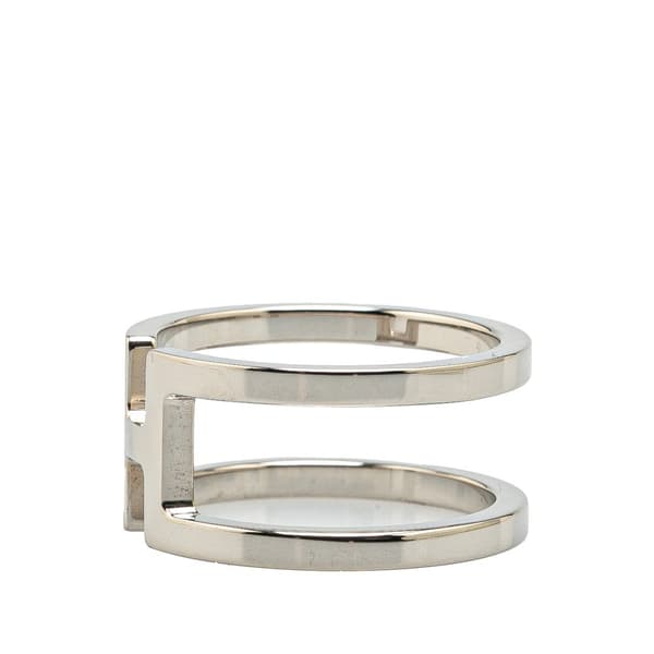 Pre-owned Hermès Palladium Plated H En Rond Scarf Ring Silver