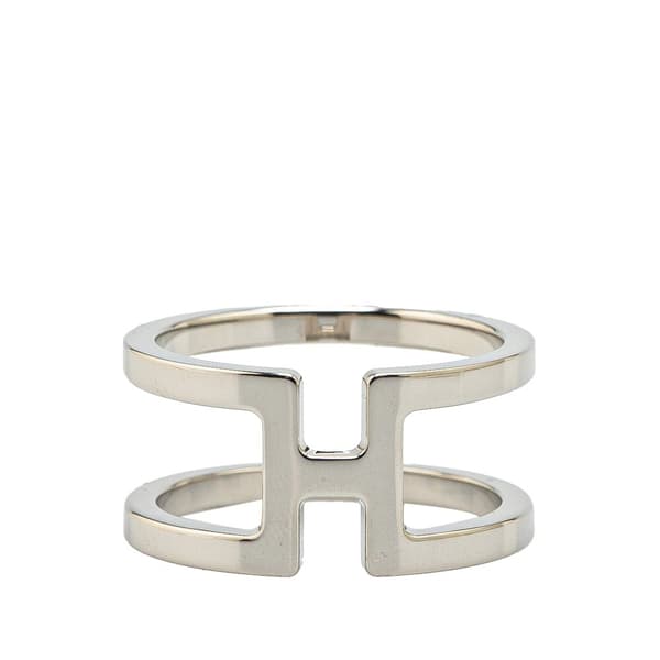 Pre-owned Hermès Palladium Plated H En Rond Scarf Ring Silver