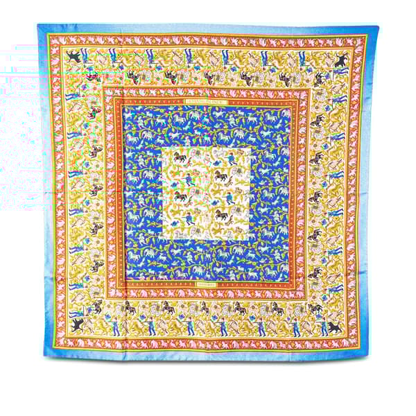 Pre-owned Hermès Chasse en Inde Silk Scarf Blue